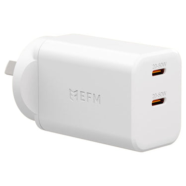 EFM ECO 50W Dual Port Wall Charger with GaN, Power Delivery and PPS - White